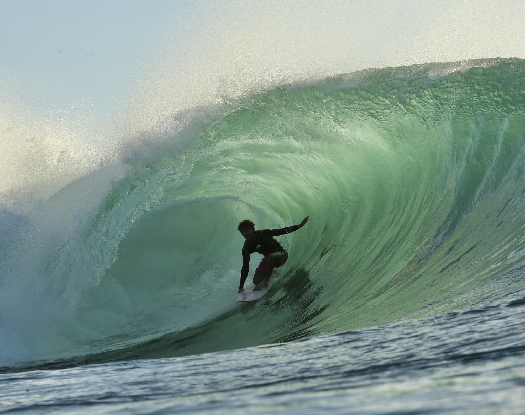 Tiago Leao surfing a barreling wave on Costa Rica's Guanacaste coast