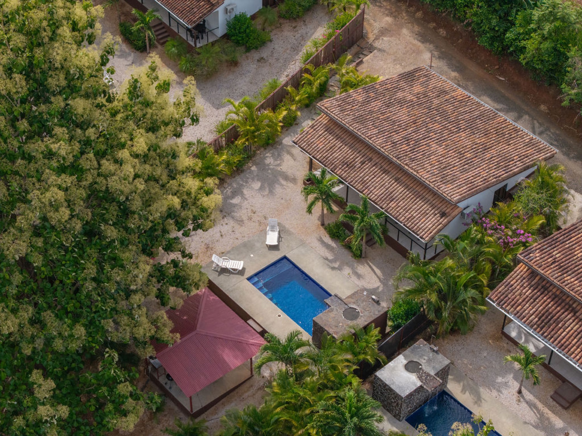 Aerial detail of individual houses and pools