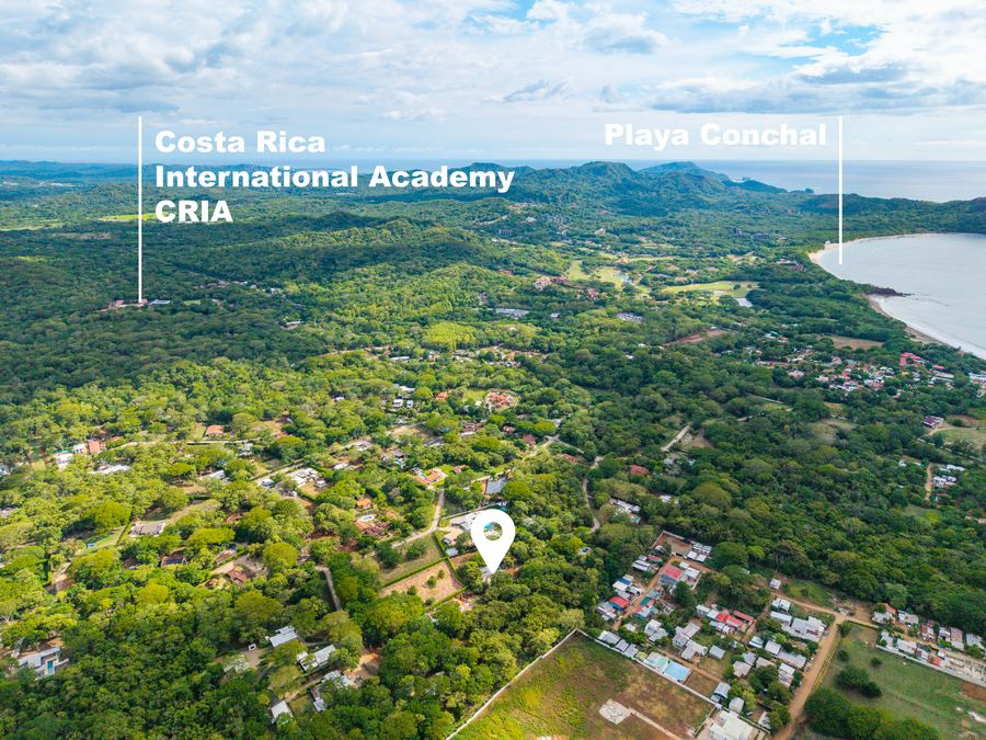 Aerial showing proximity to Playa Conchal and Costa Rica International Academy
